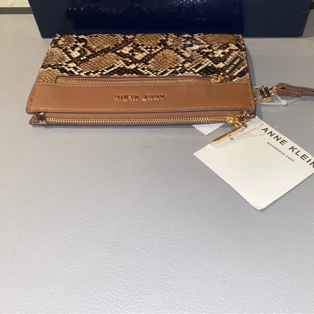 Anne Klein Brown Wristlet Wallet, Faux Snake Skin Design